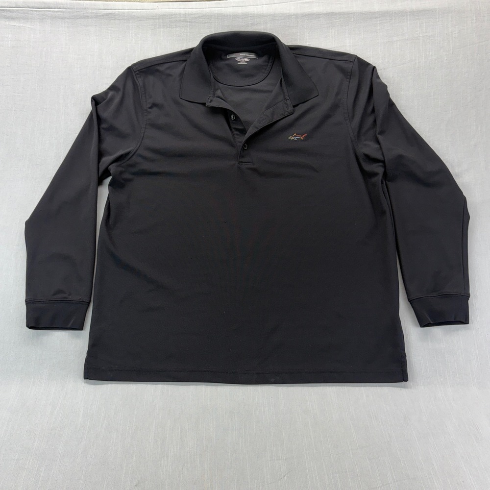 Greg Norman Polo Shirt Mens XL Play Dry Black Long Sleeve Shark Logo G7XSK901
